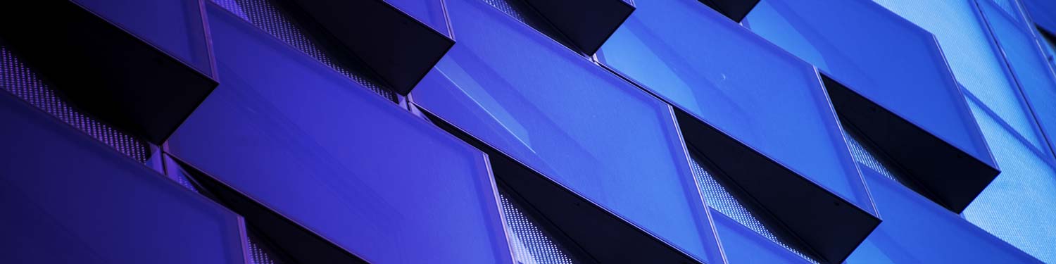 contemporary windows of a building in purple and blue hues
